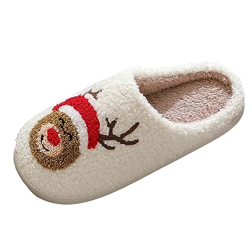 MKIUHNJ Damen Hausschuhe Winter Hausschuhe Damen Winter Feste Sohle Damen Slipper Mit Fell Damen Plüsch Pantoffeln Herren Und Damen Paar Indoor Hausschuhe Weihnachtszeit Indoor Slippers (Red, 40) von MKIUHNJ