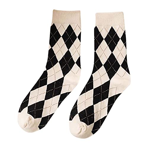 MKIUHNJ Damensocken Einfach Kariert Im Herbst Und Winter Koreanische Version Strümpfe Vintage Farbblockierung Bequem Und Warm Arbeitssocken Männer Damenstrumpfwaren im Retro-Stil von MKIUHNJ