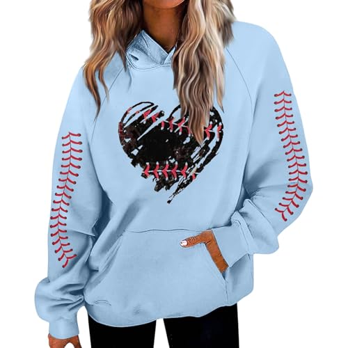 MKIUHNJ Frauen Hoodies Trendy Grafik Druck Kordelzug Pullover Mit Casual Tops Herbst Lose Langarm Bluse Mit Tasche Strickjacke Gelb Damen Sky Blue, M von MKIUHNJ