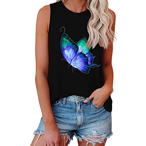 MKIUHNJ Frauen Sommer Tops Ärmelloses Tank Schmetterling Casual Cute Loose Fit Cute T Shirt Tunika Weites Shirt Damen Tank Top Mit Print, Bauchfrei Tanktop Damen Sport MKIUHNJ Frauen Sommer Tops Ärmelloses Tank Schmetterling Casual Cute Loose Fit Cute T Shirt Tunika Weites Shirt Damen Tank Top Mit Print, Bauchfrei Tanktop Damen Sport von MKIUHNJ
