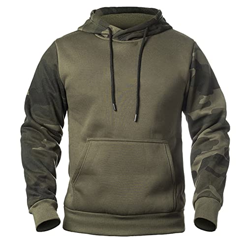 MKIUHNJ Herbst- und Winterpullover für Herren mit Camouflage-Nähten, langärmeliger Bluse, lässiger Splicing-Pullover mit Kapuze Oberteil Rot Herren Sexy (Army Green, S) von MKIUHNJ