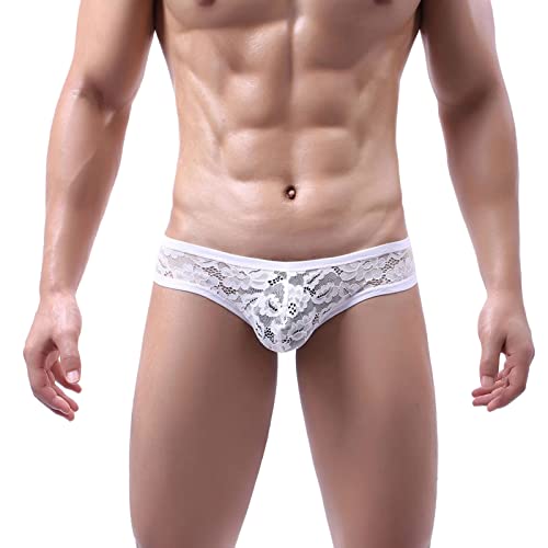 MKIUHNJ Männer Sexy Einfarbige Atmungsaktive Niedrige Taille Gestrickte Spitzenslips Unterhosen Shorts Herren Boxershorts Herren Langes Bein 3XL von MKIUHNJ