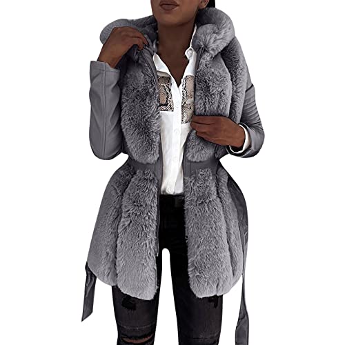 MKIUHNJ Pelzjacke Damen Damen Hoodie mit Reißverschluss Fleecejacke Warme Basic Kapuzenjacke Kausale Sweatjacke mit Kapuze Plüschjacke Kapuzenjacke Swing Mantel Damen (Grey, S) von MKIUHNJ