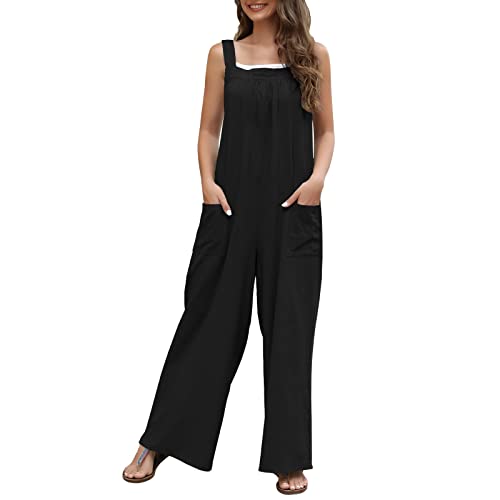 MKIUHNJ trumpfhosen Damen Damen-Overalls, lässiger, lockerer, ärmelloser Latz-Overall mit weitem Bein und Taschen Hosen Damen Elegant Festlich Weite Beine von MKIUHNJ