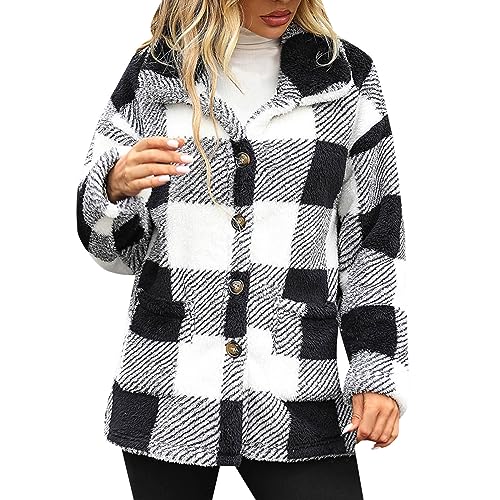 MKIUHNJTeddy-Fleece Warm Herbst Wintermantel Langärmlige, karierte Jacke künstlicher Wolle für Damen. Faux Langarm Body Furry Oberbekleidung Damen Mantel Damen-Fleece-Sweatshirt mit von MKIUHNJ