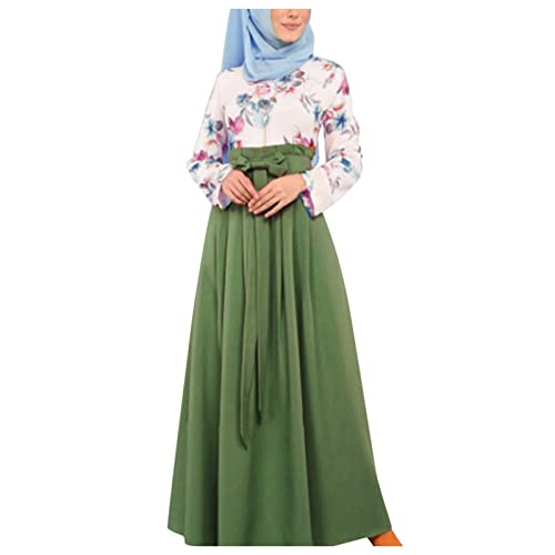 Muslimische Kleider Damen Muslimische lässige Abaya arabische islamische Damen Kaftan Robe muslimische feste Robe Damen lässiges Kleid Grüne Kleider Islamische Kleidung Damen Hijab Abendkleider Lang von MKIUHNJ