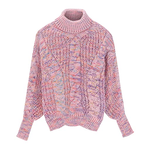 Rollkragenpullover Damen Damen Herbst Und Winter Stehkragen Mischfarbe Wollpullover Langarm Strickpullover Pullover Damen Winter Strick Damen Herbst Winter Warm Bequem Pullover (Pink, One Size) von MKIUHNJ