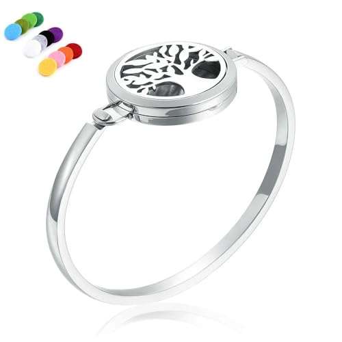 MKJFRLLSA 316L Edelstahl Baum des Lebens Parfüm Medaillon Aromatherapie Medaillon Armreif Halskette Medaillon Armband von MKJFRLLSA