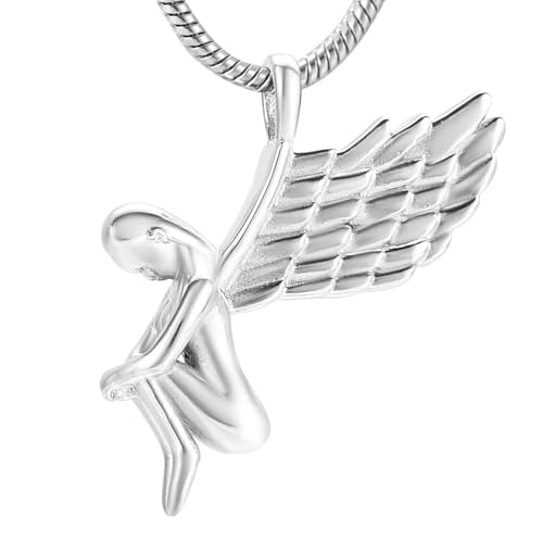 MKJFRLLSA Anhänger Halskette Engel Halskette Asche Andenken Fee Form Memorial Schmuck Urne Asche Halter Silber Medaillon 5 Farbe von MKJFRLLSA