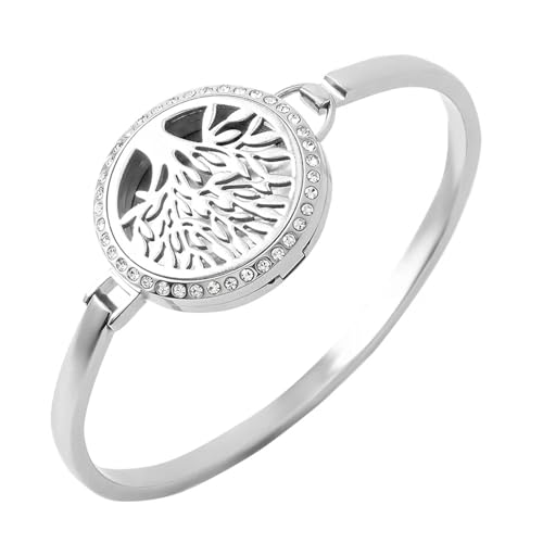 MKJFRLLSA Baum des Lebens 316L Edelstahl Armreif Kristall Parfüm ätherisches Öl Medaillon Armband von MKJFRLLSA
