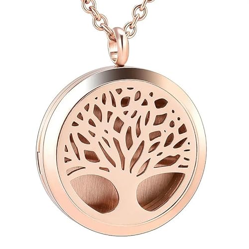 MKJFRLLSA Baum des Lebens Aromatherapie Ätherisches Öl Diffusor Anhänger Halskette Edelstahl Aromatherapie Ätherisches Öl +12Pcs Pads von MKJFRLLSA