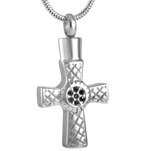 MKJFRLLSA Edelstahl Strass Inalry Kreuz Memorial Esche Andenken Einäscherung Schmuck Urne Halskette Anhänger für Haustier Asche von MKJFRLLSA