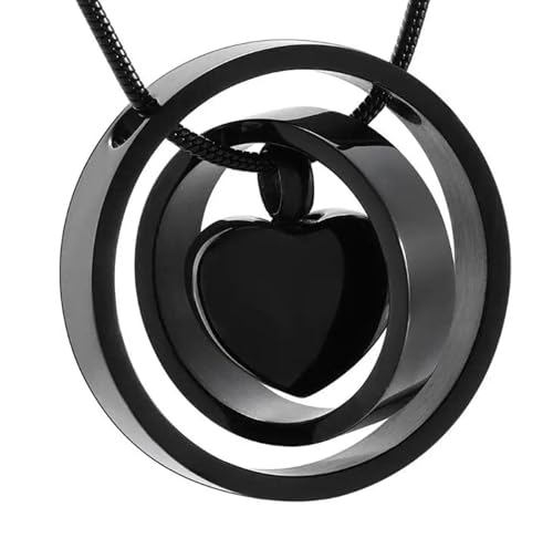 MKJFRLLSA Edelstahl zwei Kreis um blankes Herz Einäscherung Schmuck im Anhänger Memorial Halskette Asche Halter Urne Andenken Schmuck von MKJFRLLSA
