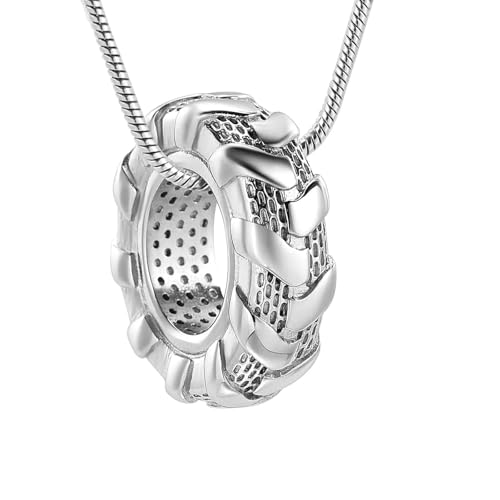 MKJFRLLSA Einäscherung Halskette Schmuck für Asche für Männer Edelstahl Rad Reifen Urne Memorial Anhänger Asche Halter Geliebte Andenken von MKJFRLLSA