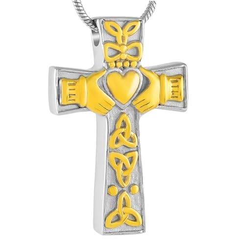 MKJFRLLSA Einäscherung Schmuck Herz Kreuz Gedenkurne Anhänger Andenken Asche Halskette Geschenk für Männer Kostenloses Trichter Kit von MKJFRLLSA