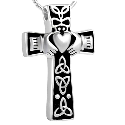 MKJFRLLSA Einäscherung Schmuck Herz Kreuz Gedenkurne Anhänger Andenken Asche Halskette Geschenk für Männer Kostenloses Trichter Kit von MKJFRLLSA