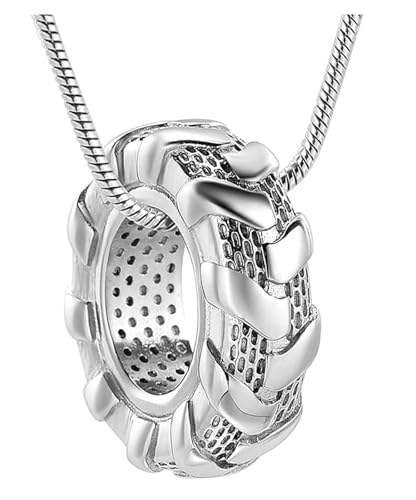 MKJFRLLSA Einäscherung Schmuck Urne Halskette für Asche Anhänger Edelstahl Rad Reifen Form Andenken Anhänger Schmuck für Männer/Junge von MKJFRLLSA