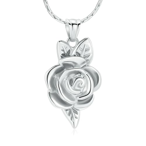 MKJFRLLSA Einäscherung Schmuck für Asche Blume Form Anhänger Gedenkurne Halskette Edelstahl Beerdigung Asche Halter Andenken für Frauen von MKJFRLLSA