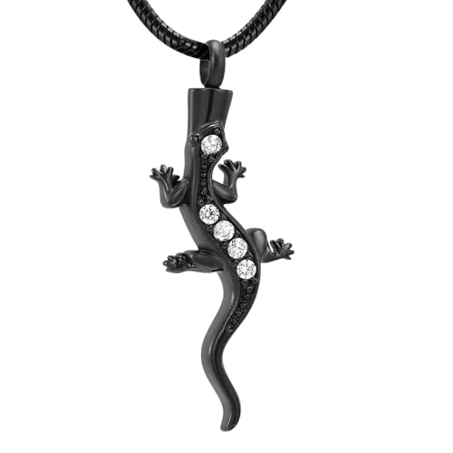 MKJFRLLSA Einäscherung Schmuck für Asche Kristall Eidechse Urne Halskette für Asche Edelstahl Andenken Anhänger Halskette für Frauen Männer von MKJFRLLSA