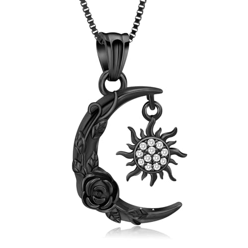 MKJFRLLSA Einäscherung Schmuck für Asche Rose Blume Mond und Sonne Urne Halsketten für Asche für Mensch/Haustier Andenken Anhänger für Frauen von MKJFRLLSA
