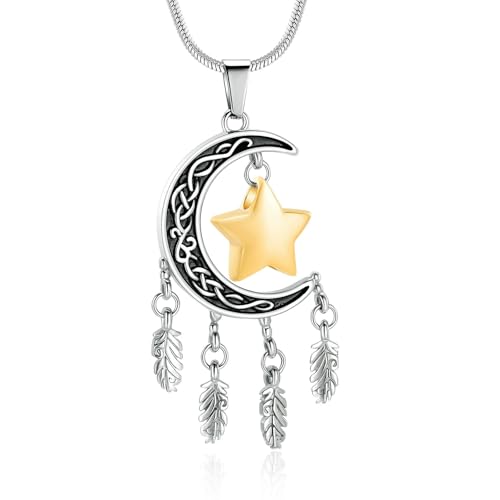 MKJFRLLSA Einäscherung Urne Halskette für Asche Mond und Stern Einäscherung Schmuck Asche Halter Andenken Anhänger für Mensch Haustier von MKJFRLLSA