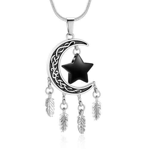 MKJFRLLSA Einäscherung Urne Halskette für Asche Mond und Stern Einäscherung Schmuck Asche Halter Andenken Anhänger für Mensch Haustier von MKJFRLLSA