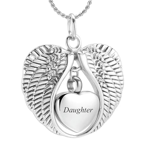 MKJFRLLSA Engelsflügel Herz Einäscherung Schmuck für Asche Anhänger Haustier/Mensch Edelstahl Andenken Memorial Urne Halskette für Frauen von MKJFRLLSA