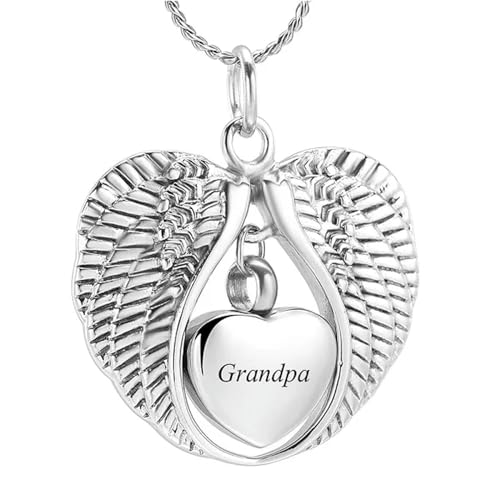 MKJFRLLSA Engelsflügel Herz Einäscherung Schmuck für Asche Anhänger Haustier/Mensch Edelstahl Andenken Memorial Urne Halskette für Frauen von MKJFRLLSA
