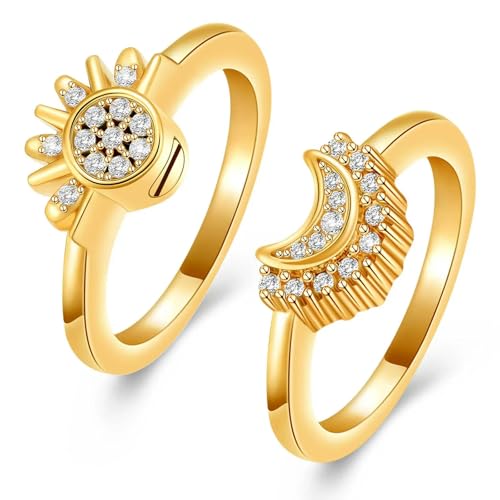 MKJFRLLSA Feuerbestattungsschmuck für Asche Ringe Sonne und Mond Ring Set Gedenkurne Ring für Asche von MKJFRLLSA