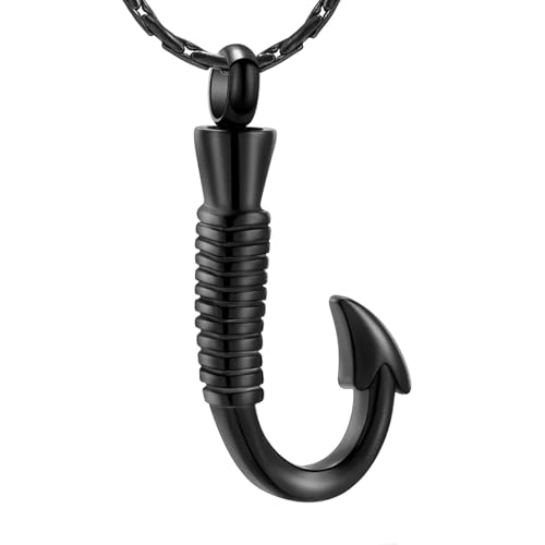 MKJFRLLSA Fischhaken Gedenkkette Schmuck Edelstahl Einäscherung Asche Andenken Urne Anhänger Halskette Haken Charme Trauerurne von MKJFRLLSA