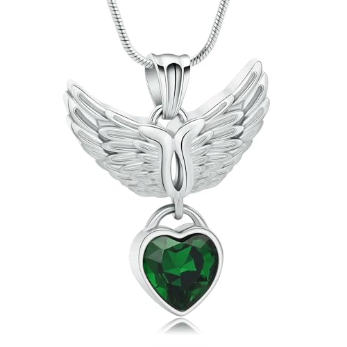 MKJFRLLSA Flügel Urne Halskette für Asche für Mensch/Haustier Kristall Herz Einäscherung Schmuck für Asche Beerdigung Andenken Anhänger Geschenk von MKJFRLLSA