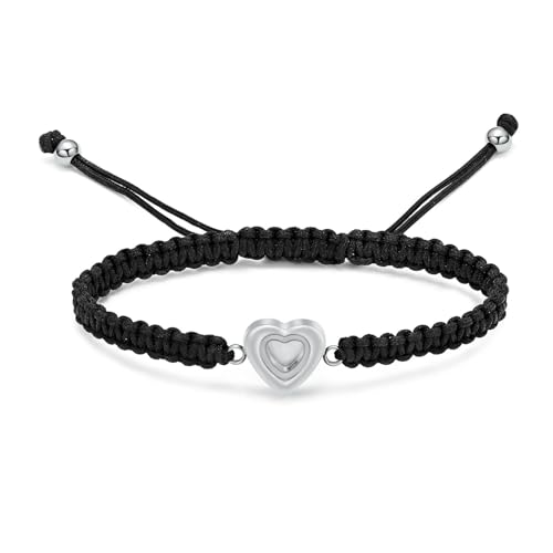 MKJFRLLSA Frauen Memorial Asche Armband Geflochtenes Seil Transparent Herz Urnen Asche Halter Andenken Schmuck Armreif Länge Verstellbar von MKJFRLLSA