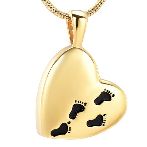 MKJFRLLSA Fußabdruck auf Herz Einäscherung Urne Anhänger Halskette für Asche Edelstahl Urnen Schmuck zum Halter Asche Memorial Andenken von MKJFRLLSA