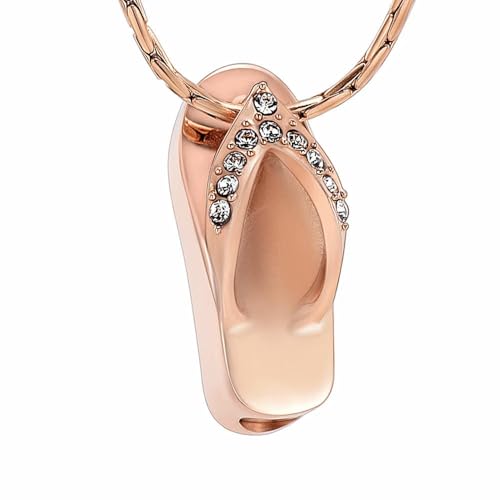 MKJFRLLSA Hausschuhe Einäscherung Schmuck für Asche Gedenkkette Edelstahl Flip Flop Urne Anhänger Geliebte Asche Halter Andenken Geschenk von MKJFRLLSA