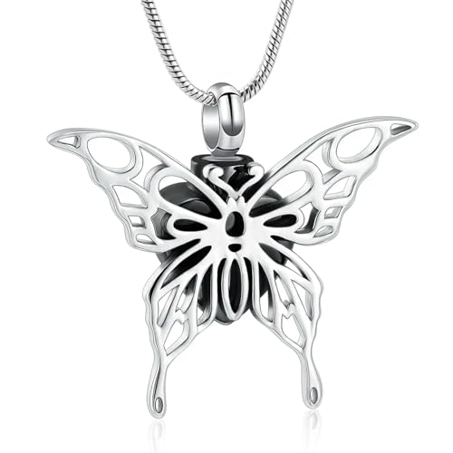 MKJFRLLSA Hohle Schmetterling Urne Halskette für Asche Herz Schmetterling Einäscherung Schmuck Asche Medaillon der geliebten Beerdigung Andenken Anhänger von MKJFRLLSA