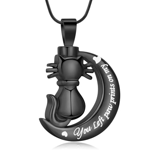 MKJFRLLSA Katze Urne Halskette für Asche für Frauen Mond Andenken Einäscherung Schmuck Asche Halter Gedenkanhänger von MKJFRLLSA