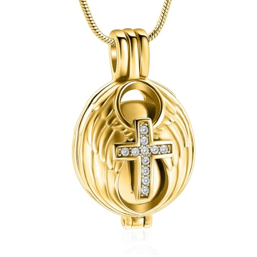 MKJFRLLSA Kristall Kreuz Einäscherung Urne Halskette für Asche für geliebten Menschen Engel hohle Flügel Beerdigung Memorial Einäscherung Schmuck von MKJFRLLSA