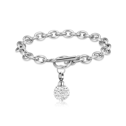 MKJFRLLSA Kristallkugel Urne Link Armband Einäscherung für Mensch/Haustier Asche Edelstahl Frauen Schmuck Memorial Andenken Bnagle von MKJFRLLSA