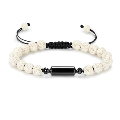 MKJFRLLSA Lava Rock Einäscherung Armband für Asche Verstellbares geflochtenes Seil Zylinder Rohr Urne Armbänder Andenken Geliebte Menschen Gedenkschmuck von MKJFRLLSA