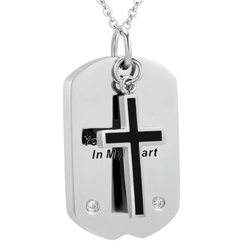 MKJFRLLSA Memorial Dog Tag und Kreuz Charm Einäscherung Asche Custom Gravur Halter Halskette Andenken Anhänger Schmuck Urne Medaillon von MKJFRLLSA