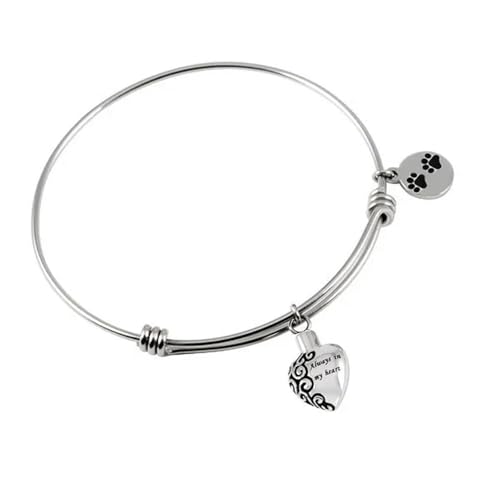MKJFRLLSA Pet Memorial Cremation Schmuck für Asche Verstellbarer Edelstahl Pfotenabdruck Herz Urne Charm Armreif Urne Armband für Asche von MKJFRLLSA