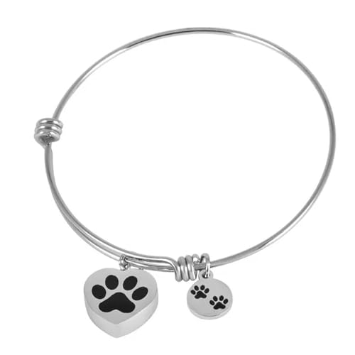 MKJFRLLSA Pet Memorial Cremation Schmuck für Asche Verstellbarer Edelstahl Pfotenabdruck Herz Urne Charm Armreif Urne Armband für Asche von MKJFRLLSA