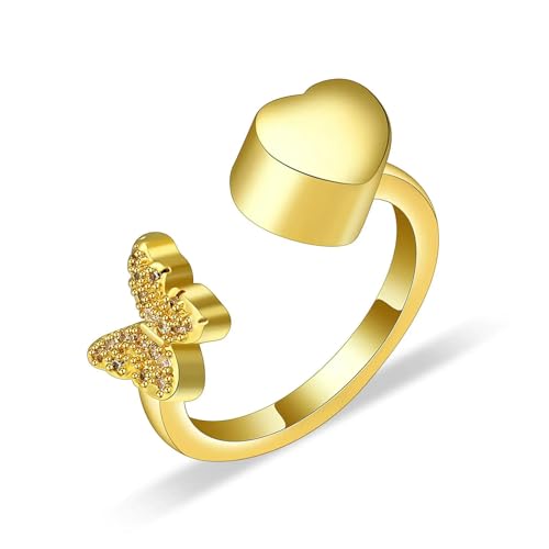 MKJFRLLSA Schmetterling Herz Einäscherung Ring für Asche für Frauen Geliebte Memorial Asche Halter Urnen Hand Ring Beerdigung Andenken Schmuck von MKJFRLLSA