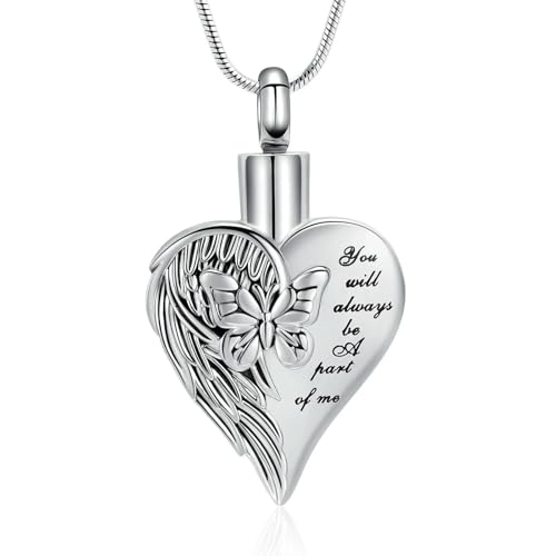 MKJFRLLSA Schmetterling Herz Einäscherung Schmuck für Asche für Frauen Männer Andenken Urne Halskette Asche Halter Memorial Anhänger Medaillon von MKJFRLLSA