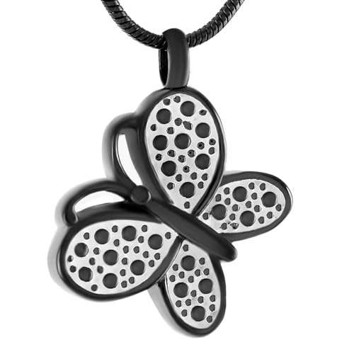 MKJFRLLSA Schwarze Schmetterling Urne Halskette für Asche, Edelstahl Andenken Einäscherung Anhänger Frauen Accessoires von MKJFRLLSA