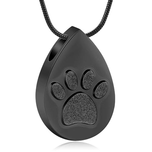 MKJFRLLSA Teardrop Cremation Schmuck für Asche für Frauen für Männer Pfotenabdruck Urne Halskette für Hund Katze Andenken Anhänger Asche Medaillon von MKJFRLLSA