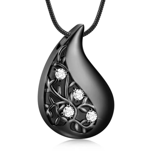 MKJFRLLSA Teardrop Urne Halskette für Asche für Frauen Baum des Lebens Einäscherung Asche Schmuck Edelstahl Beerdigung Andenken Anhänger Geschenk von MKJFRLLSA