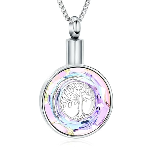 MKJFRLLSA Urne Halskette für Asche Edelstahl Baum des Lebens Einäscherung Schmuck Kristall Kreis Gedenkanhänger Andenken für Frauen Männer MKJFRLLSA Urne Halskette für Asche Edelstahl Baum des Lebens Einäscherung Schmuck Kristall Kreis Gedenkanhänger Andenken für Frauen Männer von MKJFRLLSA