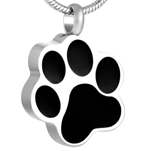 MKJFRLLSA Weiß und Schwarz Edelstahl Hund/Katze Pfote Einäscherung Anhänger Halskette für Asche Beerdigung Andenken Urne Schmuck von MKJFRLLSA