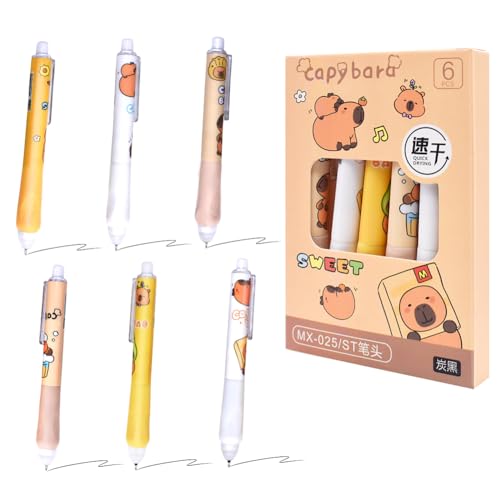 MKKZLPN Capybara Stifte Set | 6 Stück Capybara Radierbarer Kugelschreiber Stifte Set Capybara Gelstifte Radierbar Einziehbare Stifte Schreibwaren für Schule, Büro,Capybara-motto-partygeschenke MKKZLPN Capybara Stifte Set | 6 Stück Capybara Radierbarer Kugelschreiber Stifte Set Capybara Gelstifte Radierbar Einziehbare Stifte Schreibwaren für Schule, Büro,Capybara-motto-partygeschenke von MKKZLPN